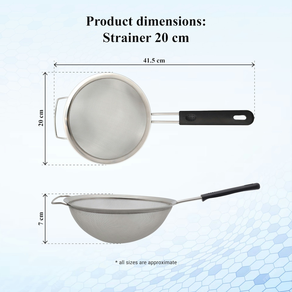 image 1 of Buckingham Stainless Steel Fine Mesh Sieve Strainer 20 cm Soft Touch Handle