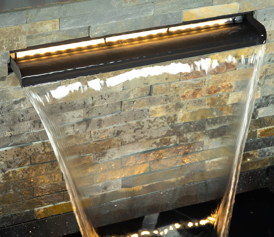 image 1 of Sorrento Trough Zinc & Stone Water Feature with Lights H68cm