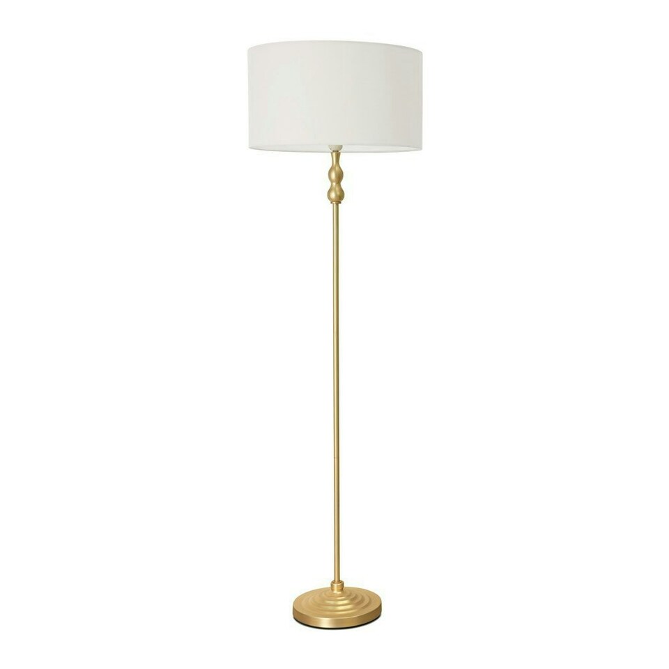 image 1 of ValueLights Maggie Gold Metal Candlestick Floor Lamp with White Fabric Lamp Shade