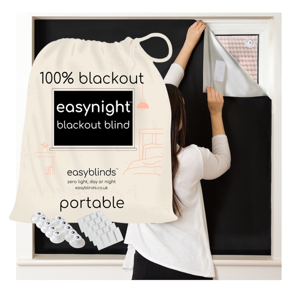 image 1 of Easynight Portable Travel Blackout Blind, 100% Light Blocking Fabric, Regular, Fit Any Size/Shape Up To 150x145cm, suction cups and self-adhesive attachments | Black | Black | Not provided | 1