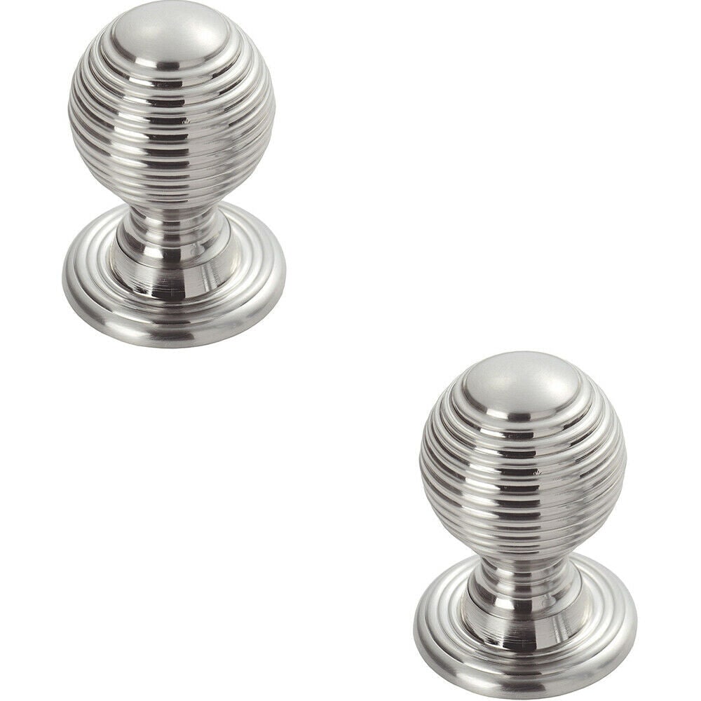Loops 2x Textured Reeded Ball Cupboard Door Knob 23mm Dia Polished Chrome Handle