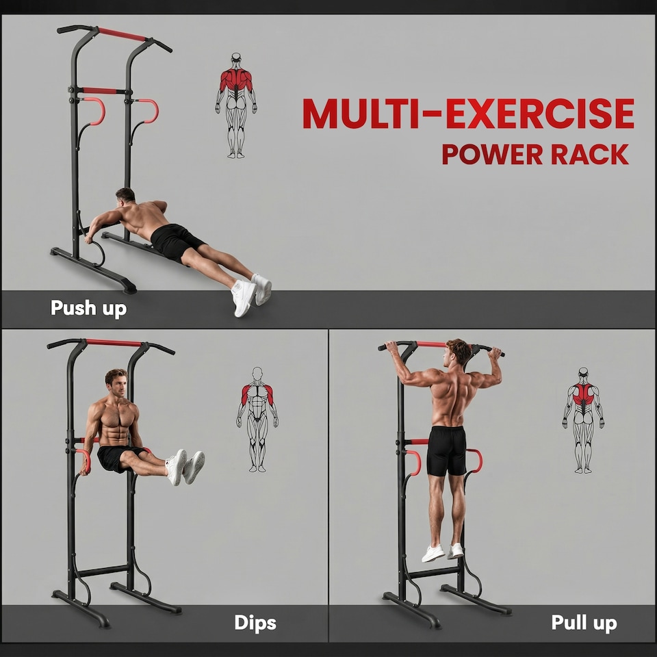 image 1 of HOMCOM Steel Multi-Use Exercise Power Tower Station Adjustable Height w/ Grips