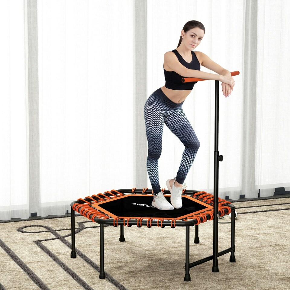 image 1 of SPORTNOW 45" Fitness Trampoline with Adjustable Handle, LED Lights, Orange