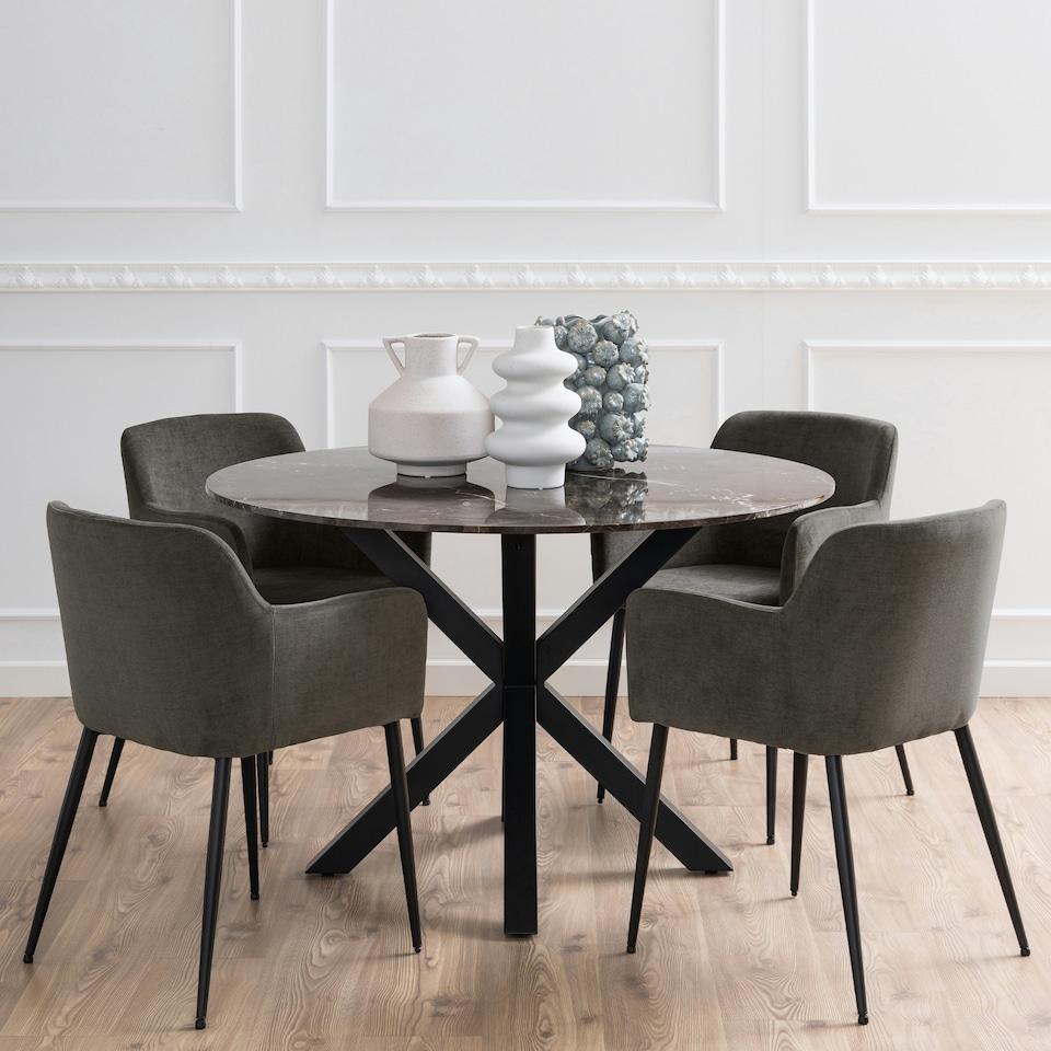 image 1 of Heaven Dining Table with Brown Polished Marble Top