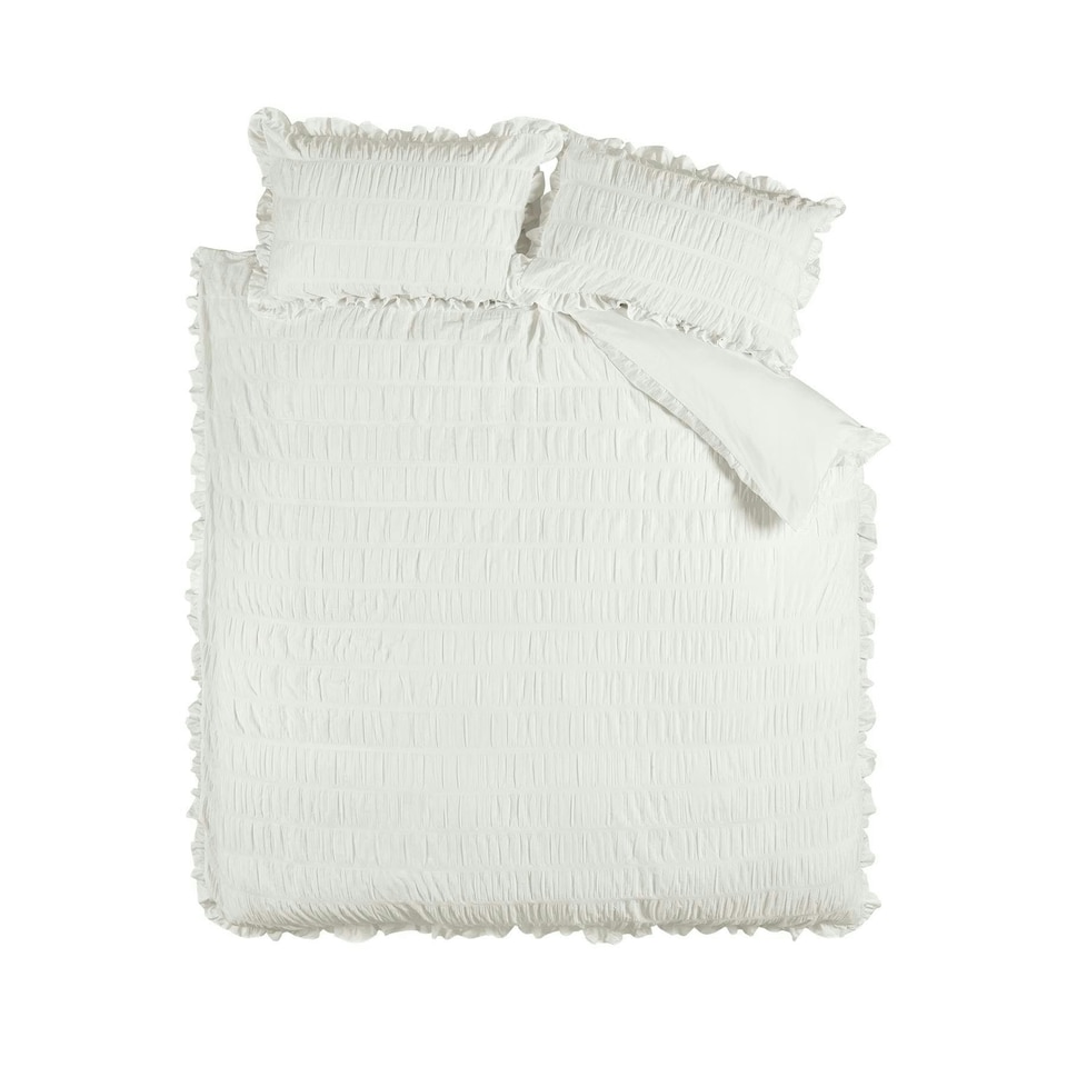 image 1 of Seersucker Frill Duvet Cover Set | White