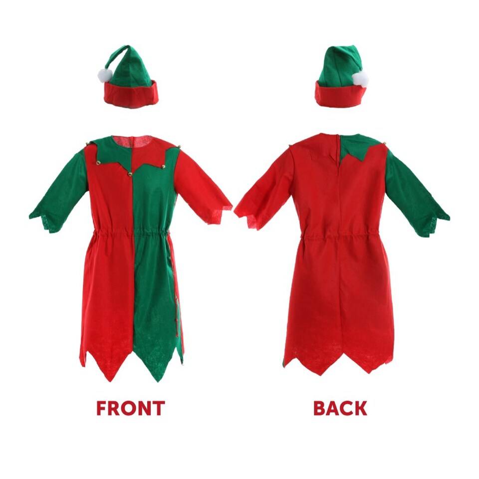 image 1 of Elf Costume with Boots & Striped Tights | Multi | M