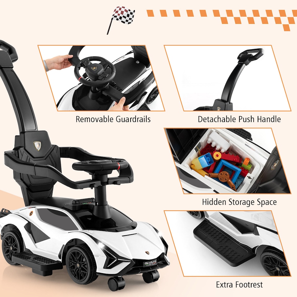 image 1 of COSTWAY 3 in 1 Kids Ride on Car Licensed Lamborghini White