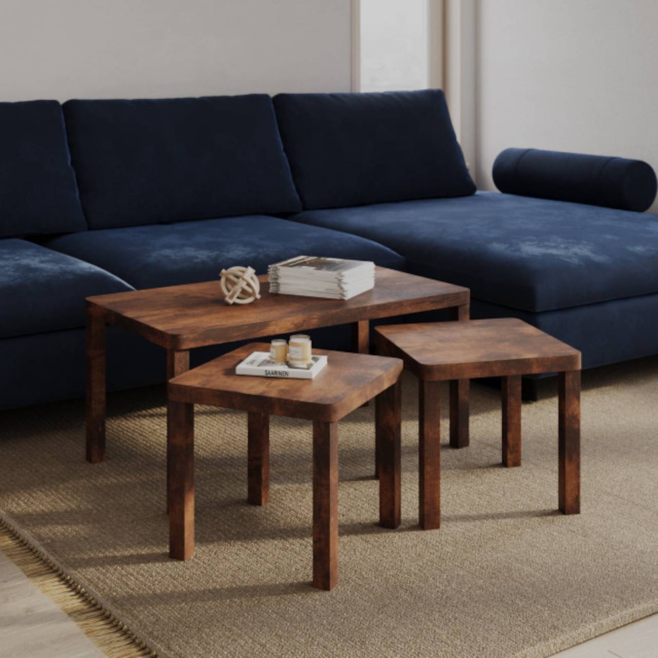 image 1 of URBNLIVING Wooden Nesting Stacking Tables Set Of 3 | Multi | Rustic Brown | 3
