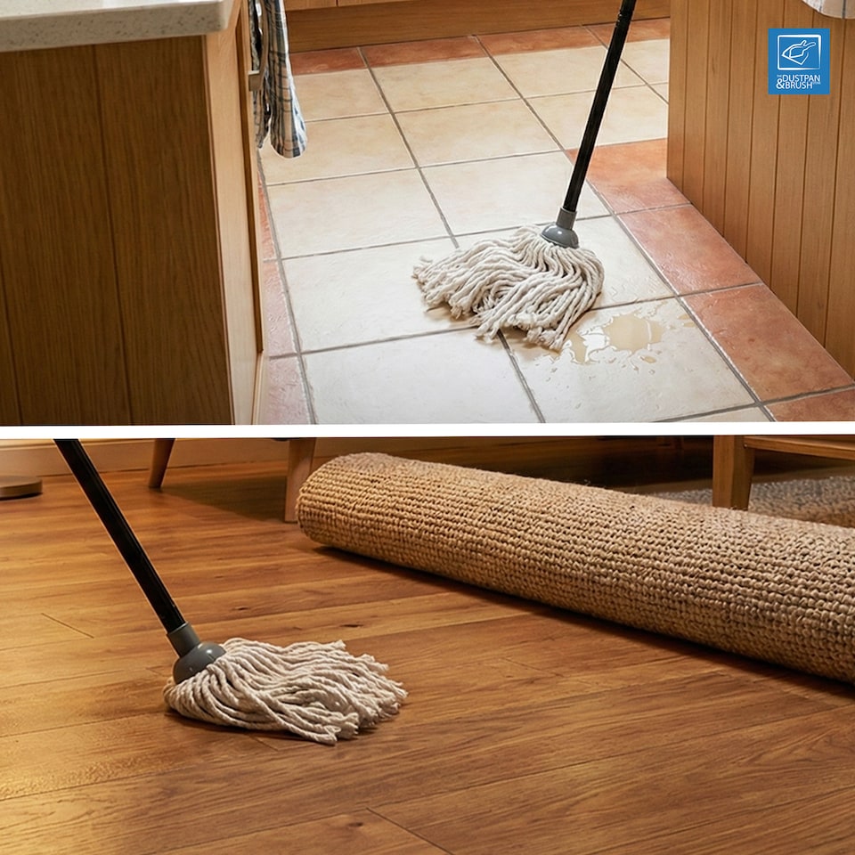 image 1 of Highly Absorbent Cotton Floor Mop Set Traditional String Mop with Extra Replacement Head