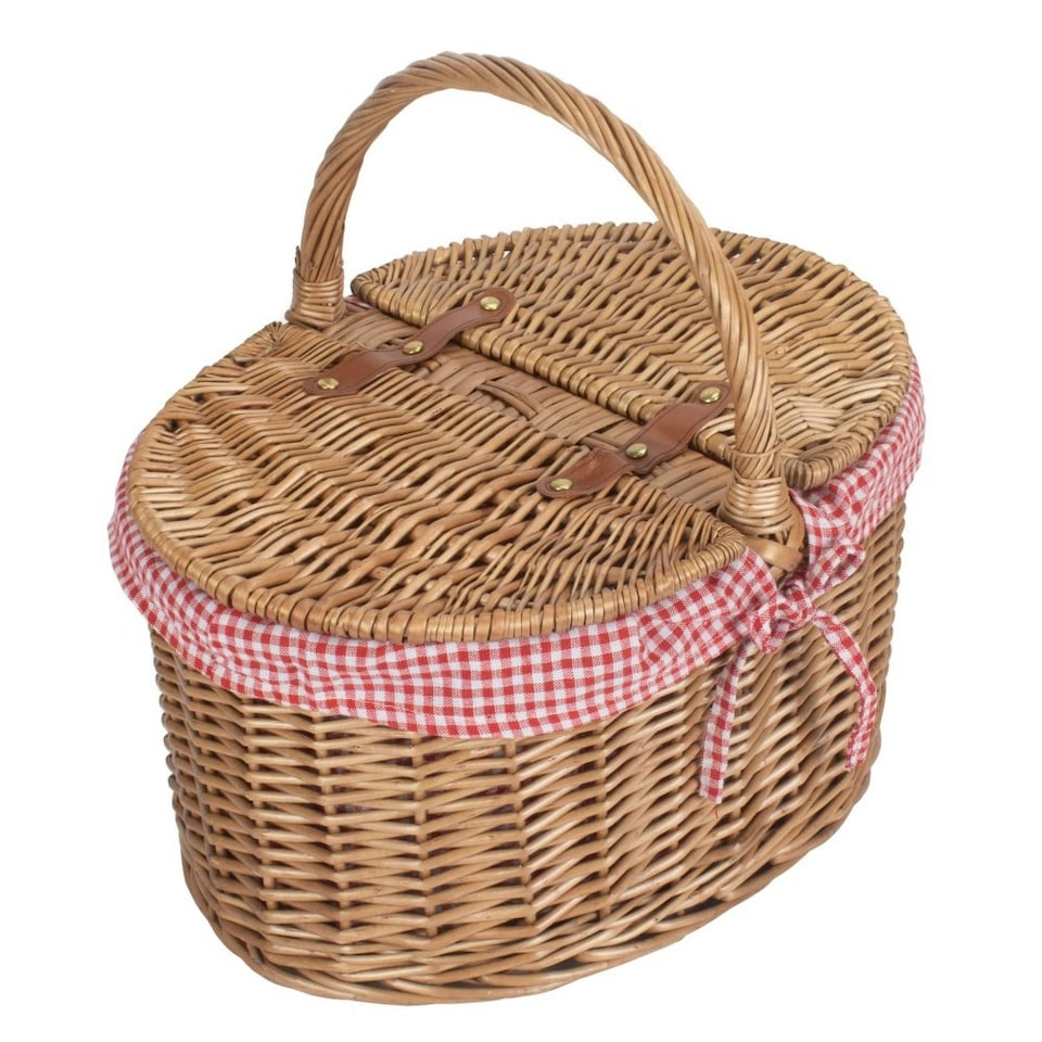 image 1 of Light Steamed Oval Lidded Wicker Basket with Lining Cream | Cream | One Size