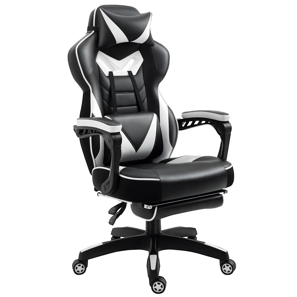 image 1 of Vinsetto Gaming Chair Ergonomic Reclining Manual Footrest Wheels Stylish White