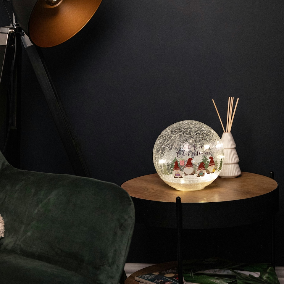 image 1 of 20cm Battery Operated Twinkling Warm White LED Crackle Effect Ball Christmas Decoration with Gonks