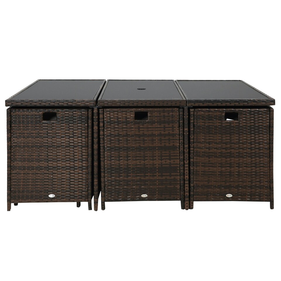 image 1 of Outsunny 11PC Garden Rattan Dining Set Cushion Patio Table Chair Conservatory
