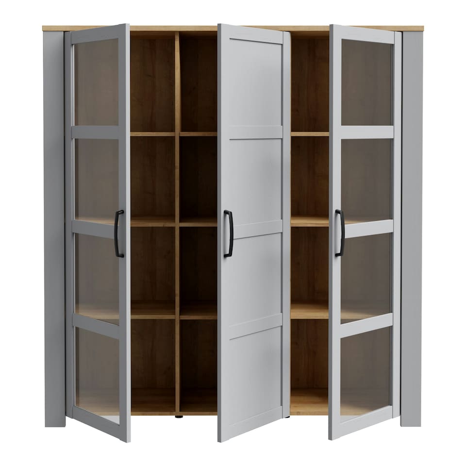 image 1 of Bohol Large Display Cabinet inc. 4x LED Lights in Riviera Oak/Grey Oak