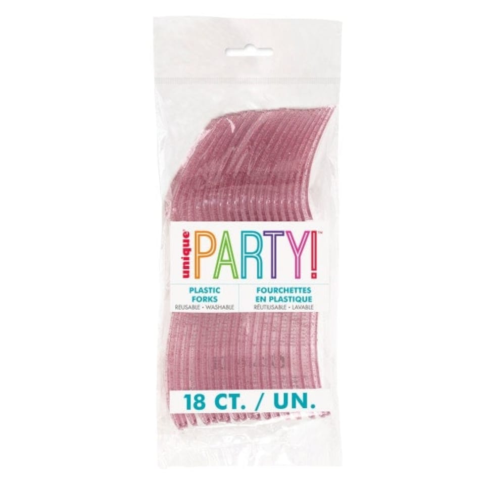 image 1 of Pack of 18 Assorted Pink with Multicolor Glitter Plastic Forks