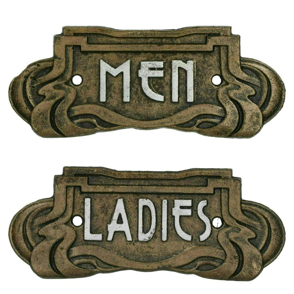 image 1 of Ladies & Men Art Nouveau Toilet Cast Iron Sign Plaque Door Wall Cafe Shop Pub
