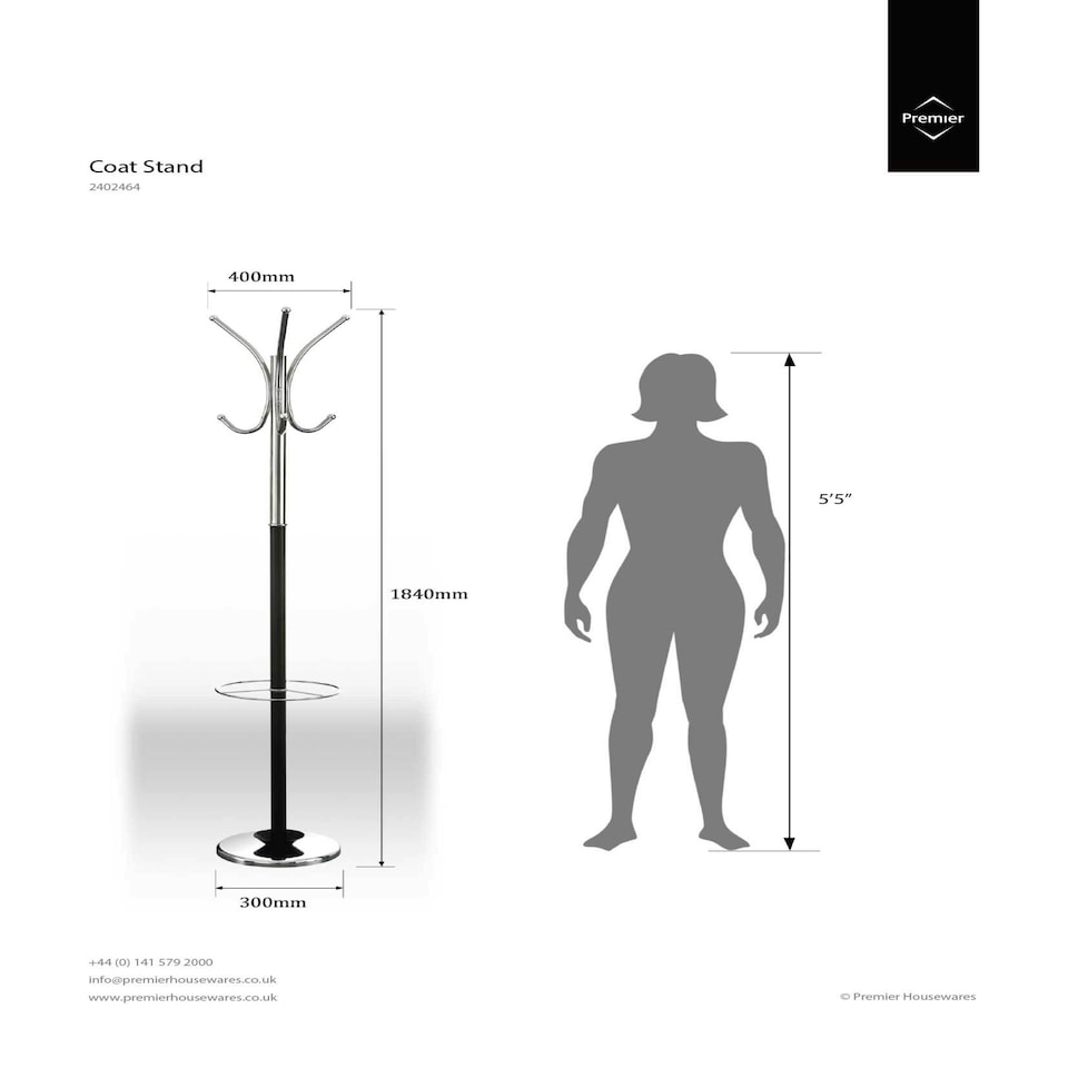 image 1 of Interiors by Premier Black and Chrome Floor Standing Coat Stand, 12 Curved Hooks at 3 Heights, Wide Round Base for Stability, Black | One Size