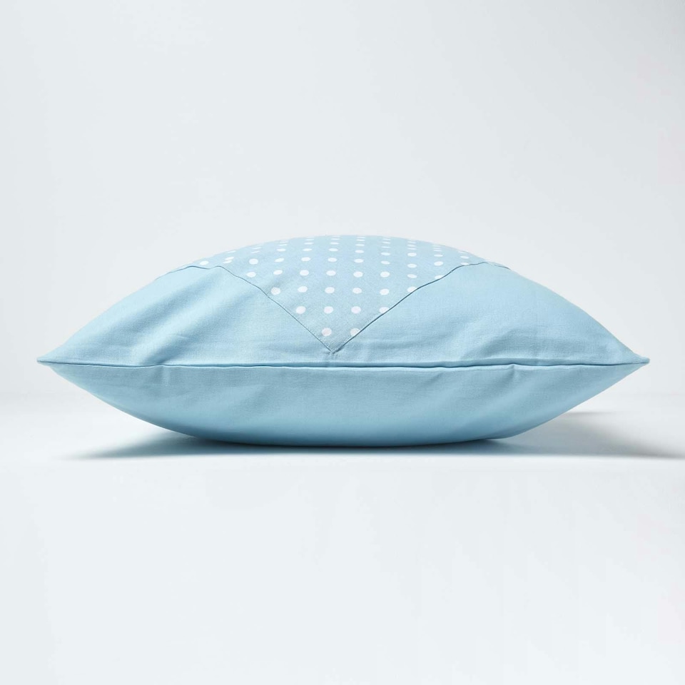 image 1 of Homescapes Cotton Plain Blue and Polka Dots Cushion Cover - 60 x 60 cm | Blue | Blue | 60 x 60 cm