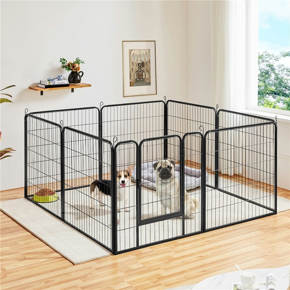 image 1 of Yaheetech 8 Metal Dog Playpen Panels, 80 × 80 cm Black
