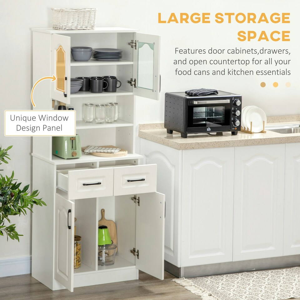 image 1 of HOMCOM Kitchen Cupboard Storage Cabinet w/ 4 Doors and Adjustable Shelves,White