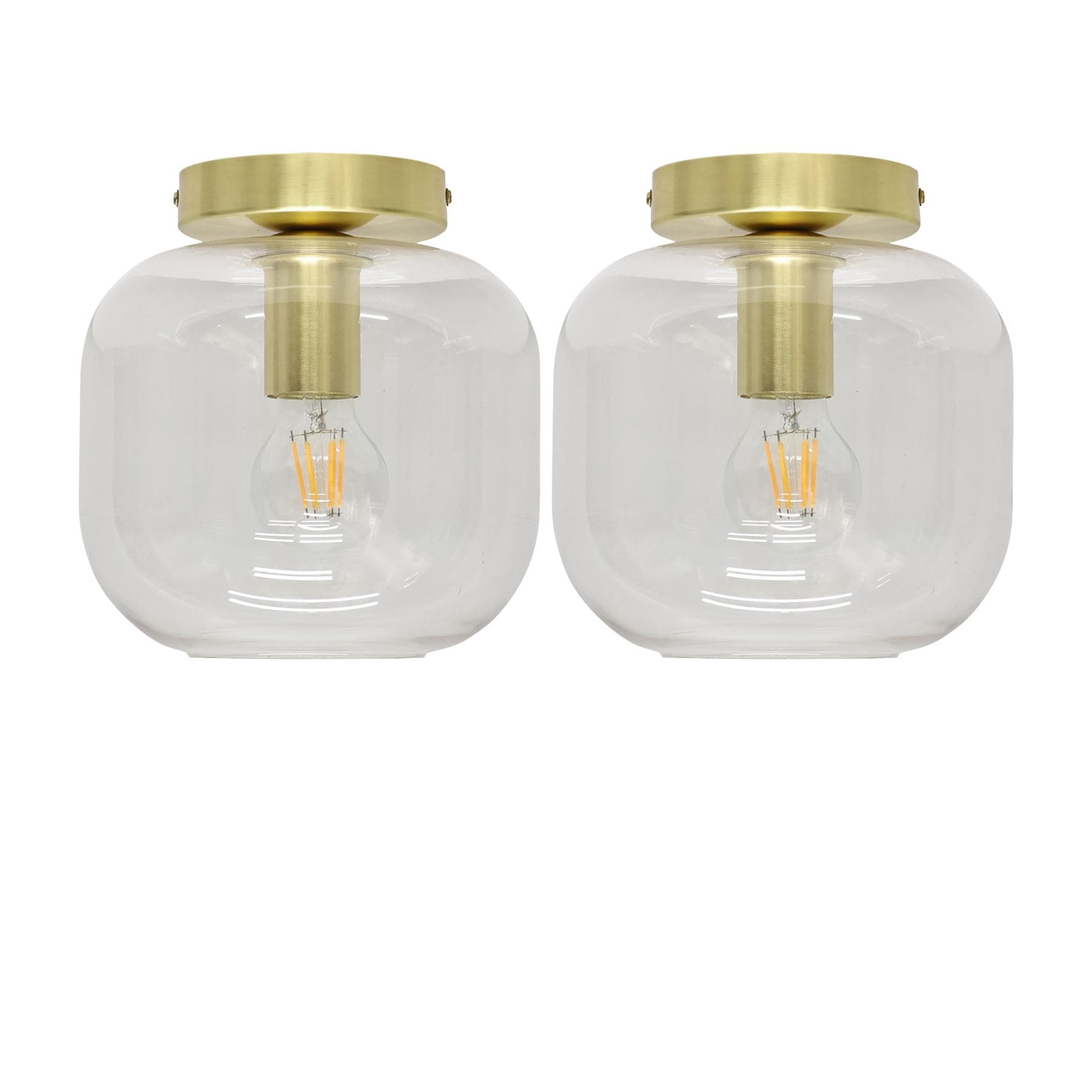First Choice Lighting Set of 2 Bletch - Clear Glass Satin Brass Ceiling Light Fittings