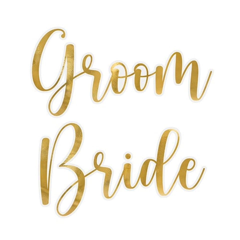 image 1 of Bride & Groom Gold Prosecco / Champagne Drinking Glass Stickers