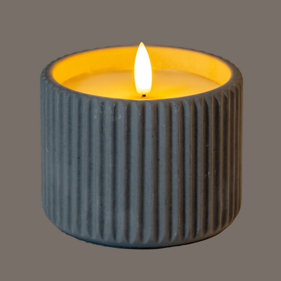 image 1 of Luxe Collection Natural Glow Chalk Ribbed Medium Led Candle - Wax - L7 x W7 x H9 cm - Grey
