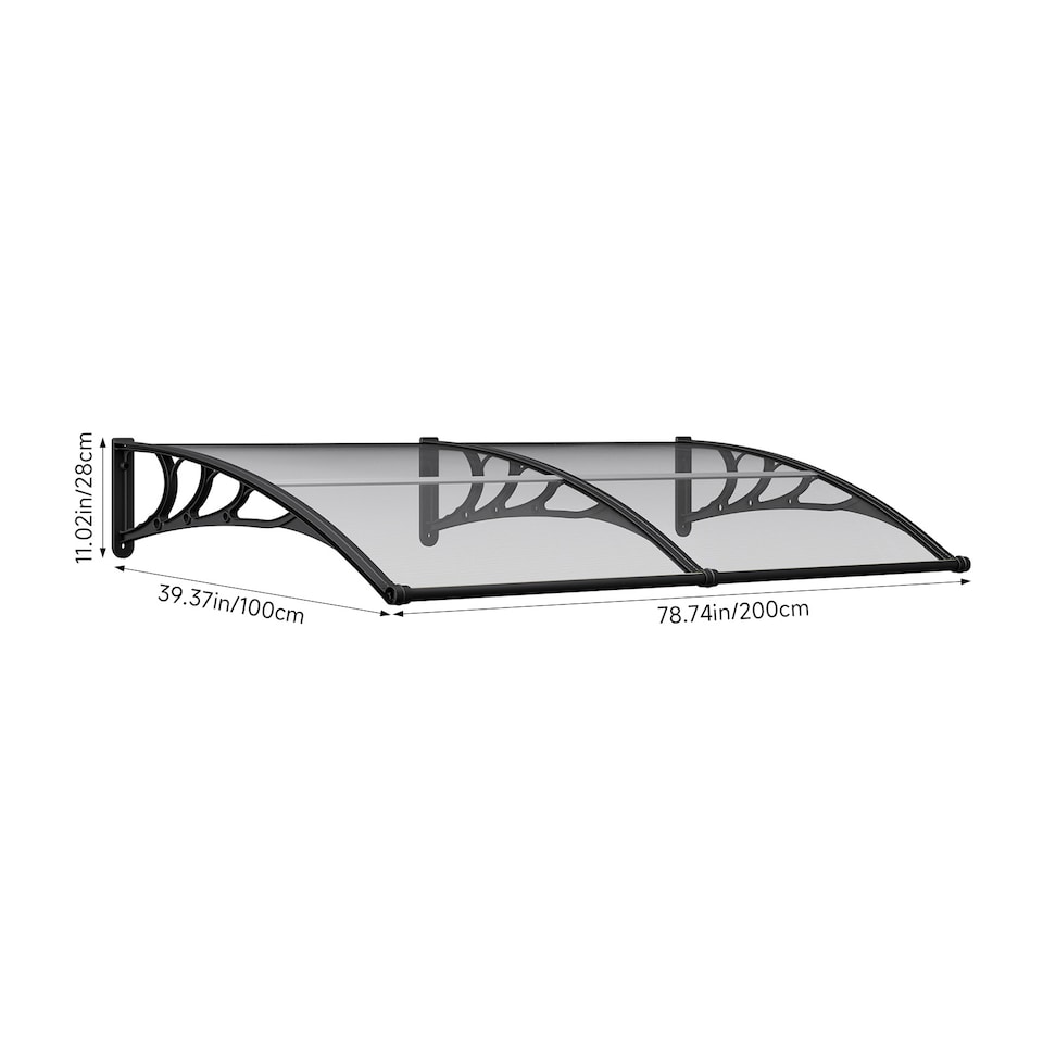 image 1 of Living and Home Awning Canopy for Window and Door with Drainage - 200cm W x 100cm D Dark Grey