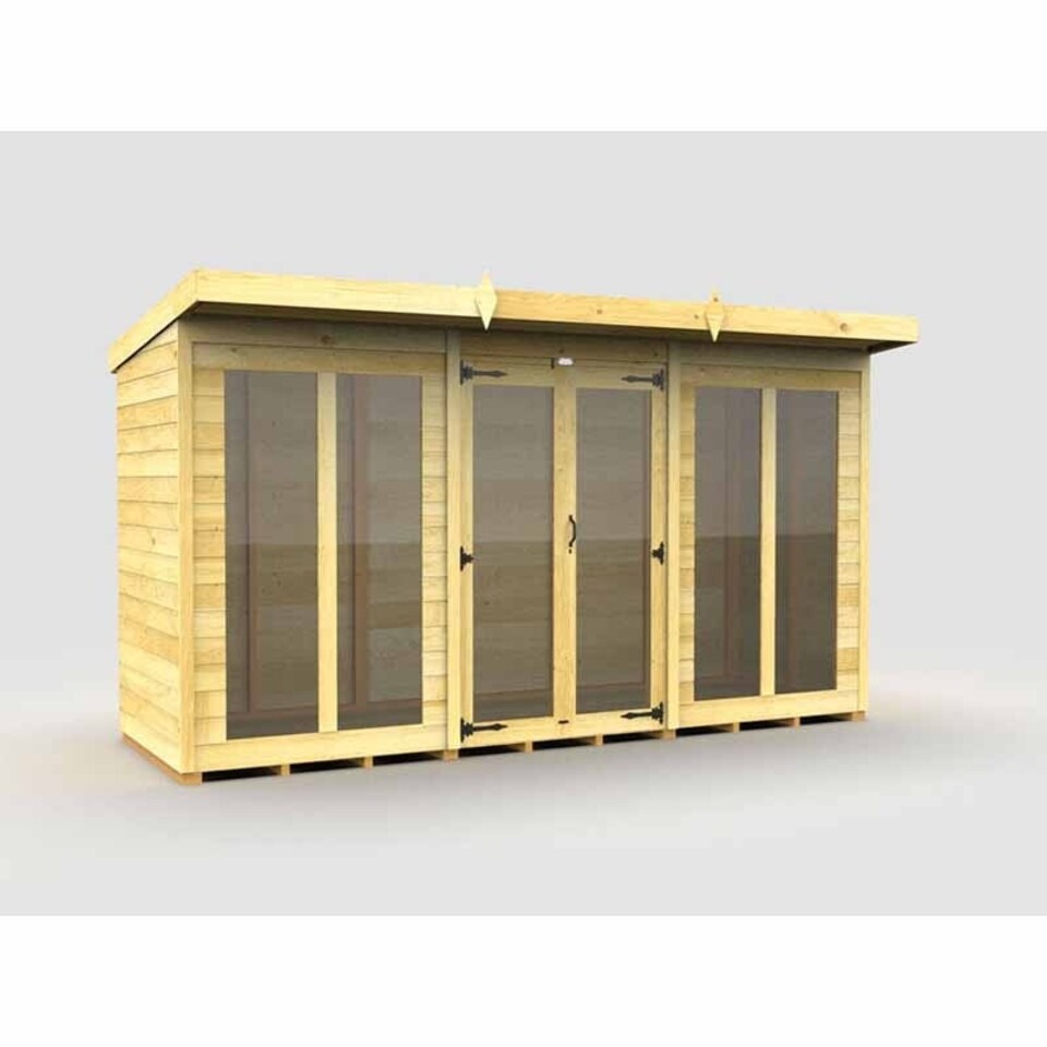 image 1 of 12ft x 4ft Pent Summer House (Full Height Window) - Wood - L118 x W358 x H201 cm Brown