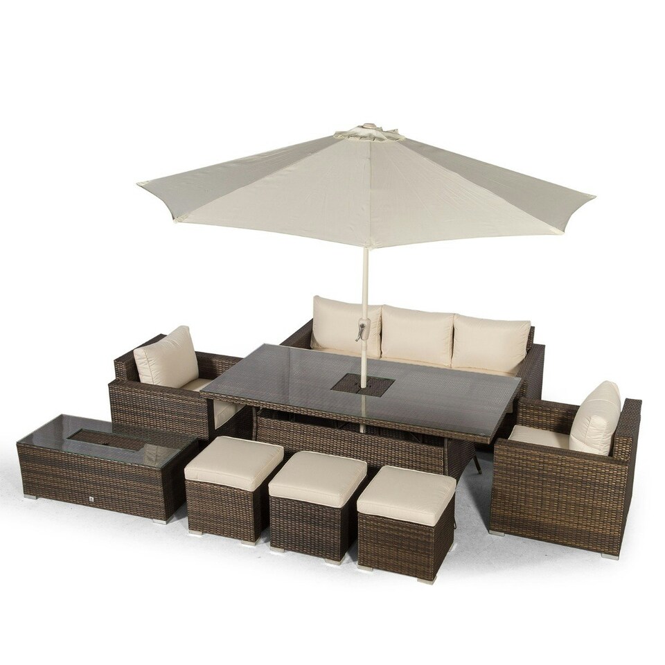 image 1 of Sydney 8 Seater Drinks Cooler Conversation Dining Set With Coffee Table & 3 Stools Brown | Ivory