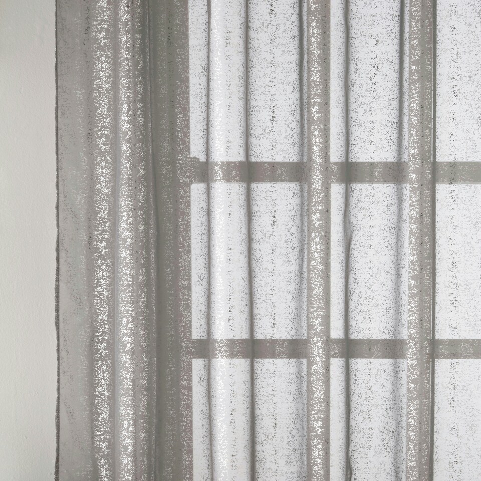 image 1 of Pair of Pandora Grey Metallic Print Voile Panels 229 cm (90 inch) Rod Pocket Panels for Bedroom and Living Room