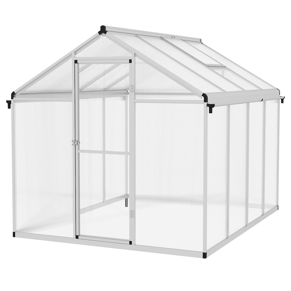 image 1 of Outsunny 8x6ft Aluminium Greenhouse with/ Door Window Galvanised Base