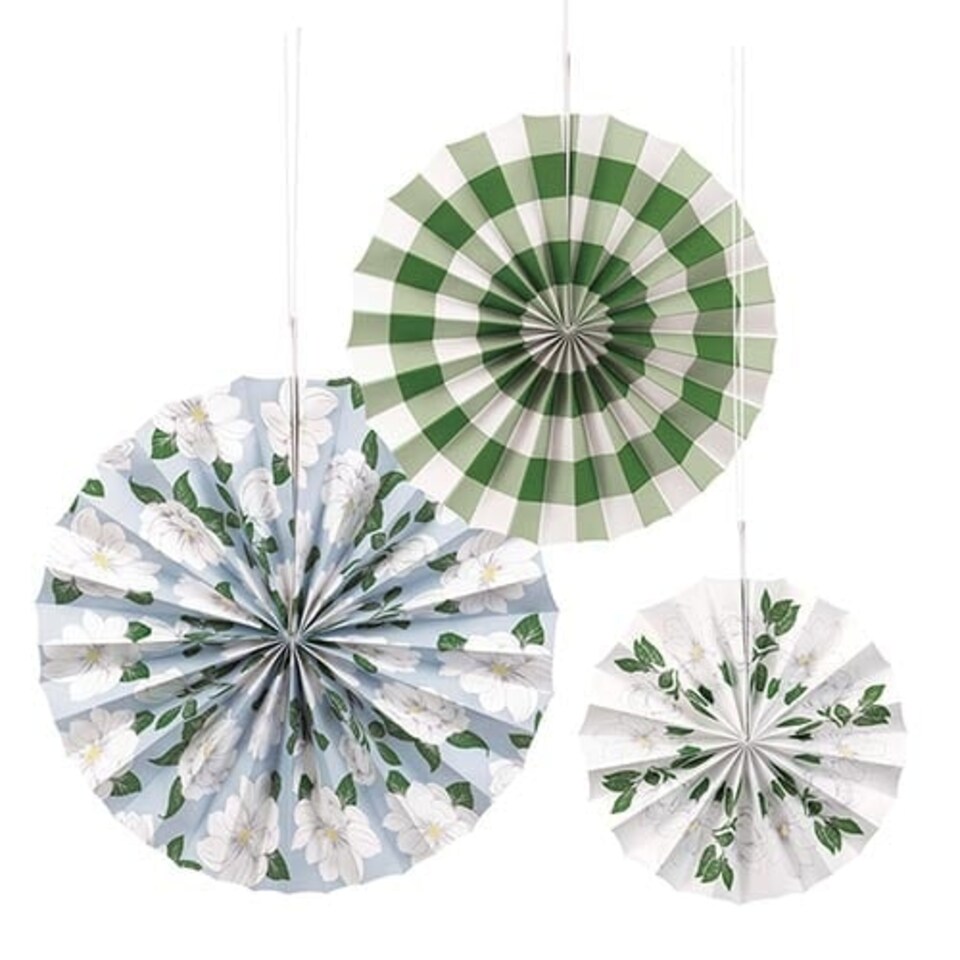 image 1 of Garden Party Assorted Paper Fan Hanging Decorations - Pack of 3
