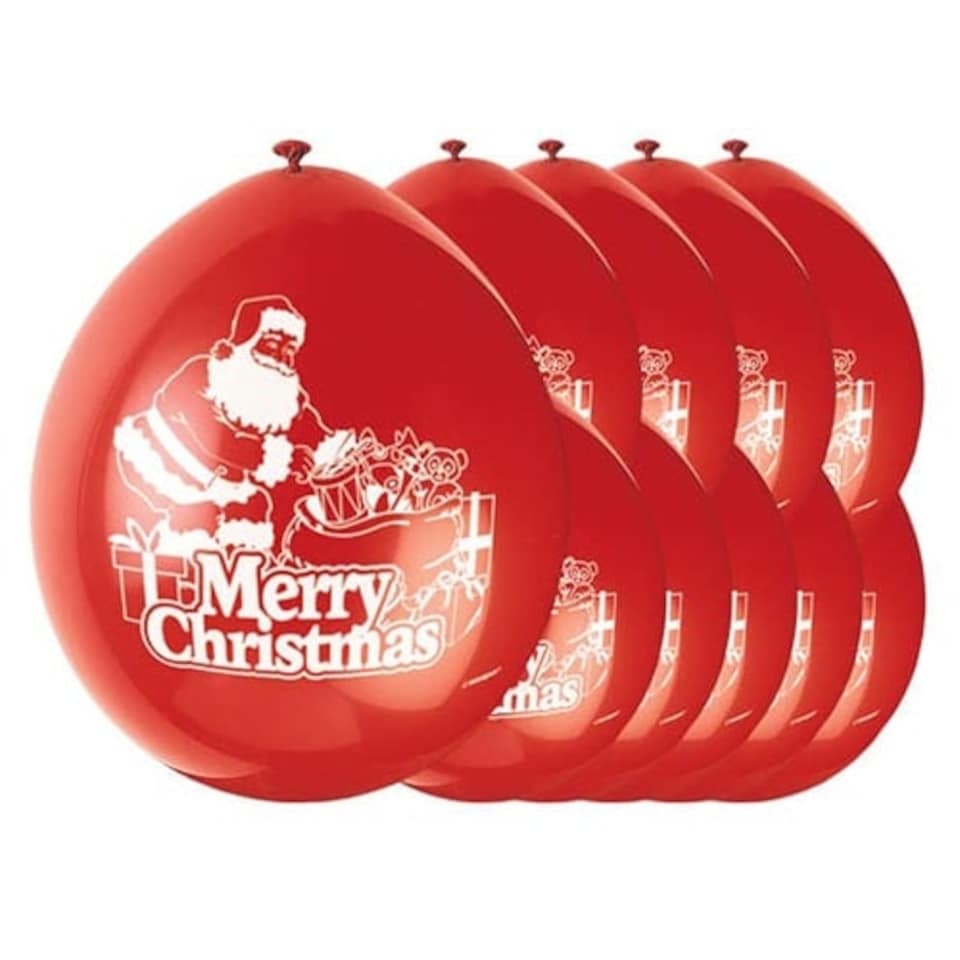 Merry Christmas Santa Biodegradable Latex Balloons 23cm / 9 in - Pack of 10