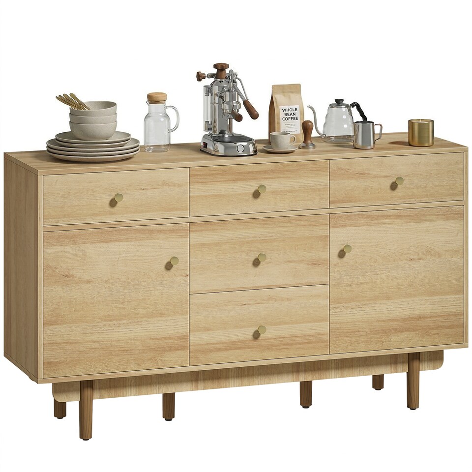 image 1 of HOMCOM Sideboard Soft Close Doors Wood Legs Walnut