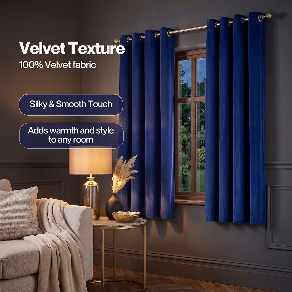 image 1 of Marlow Velvet Blackout Eyelet Curtains with Tie Backs for Home