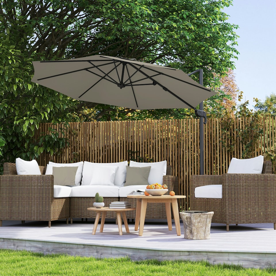 image 1 of Outsunny 3 x 3(m) Cantilever Parasol Garden Umbrella with Base Light Grey Grey | Light Grey