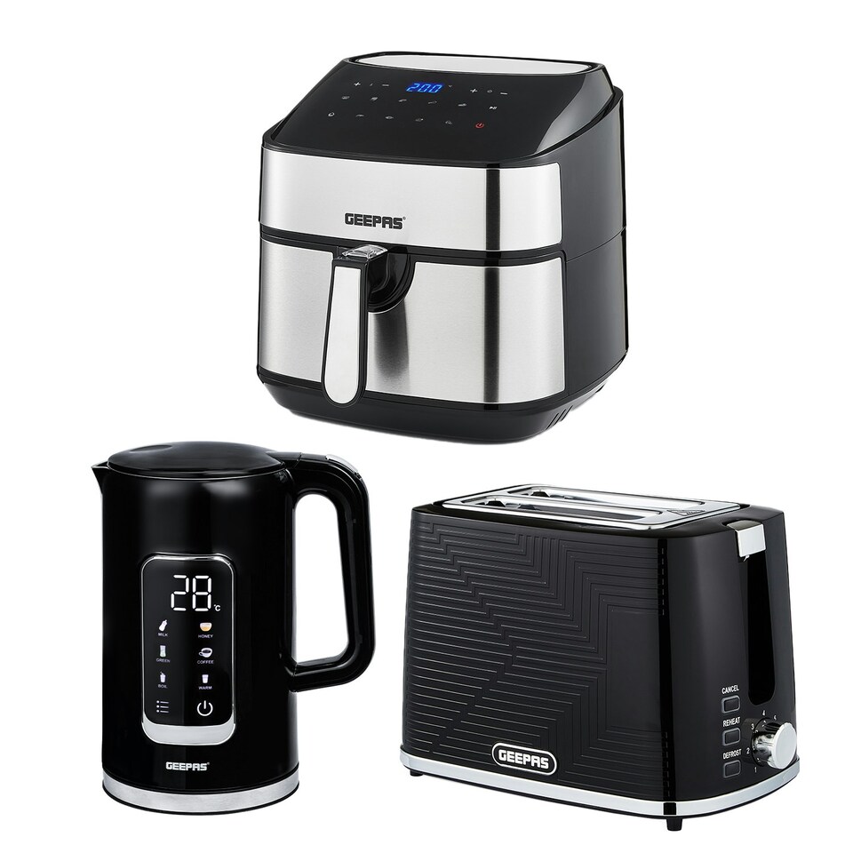 image 1 of GEEPAS 1.7L Digital Electric Kettle 2 Slice Bread Toaster & 7.5L Digital Air Fryer Combo Kitchen Set