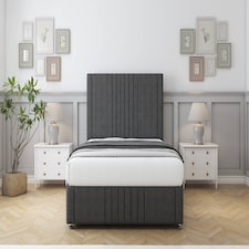 Sloomy Harrington Graphite Dumfries Divan Bed With Mattress 2 Drawers Left Side With 54" Floor Standing Headboard & 12" Matching Footboard 4' Small Double | Grey | Graphite | Small Double | 1
