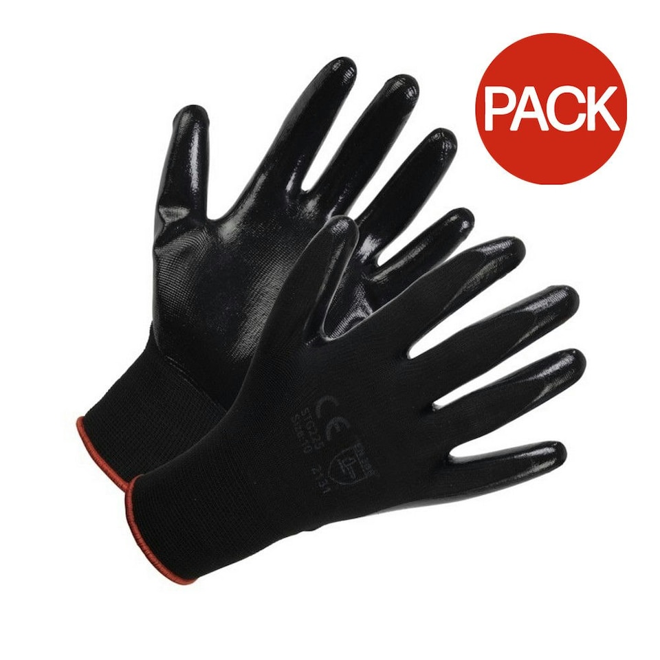 Glenwear Lightweight Nitrile Gloves (Pack Of 10) - Black - XL