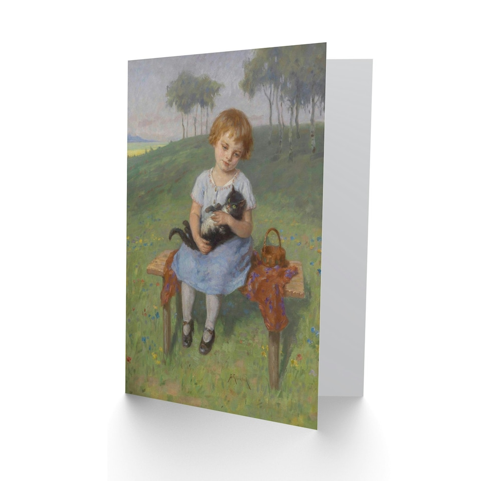 image 1 of Simon Glucklich Painting Girl With Cat Art Card