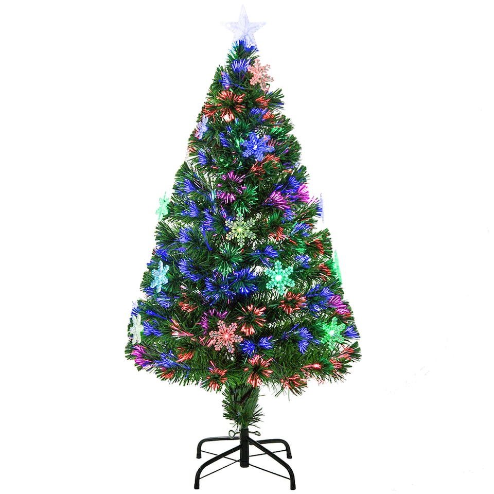 image 1 of HOMCOM 4FT Green Fiber Optic Full Lights Christmas Tree Multi LED Stars