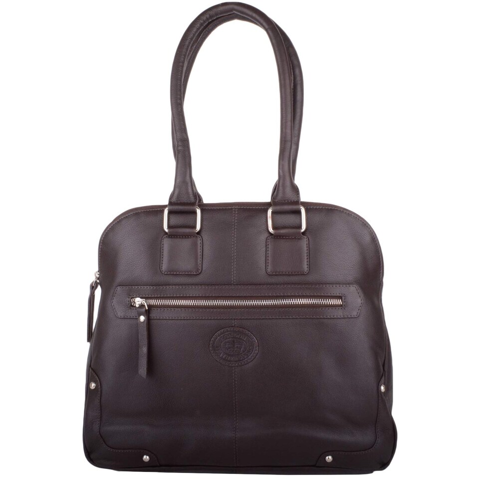 image 1 of London Leathergoods Womens Large Premium Soft Leather Travel / Work Hand Bag / Shoulder Bag | Brown | Dark Brown