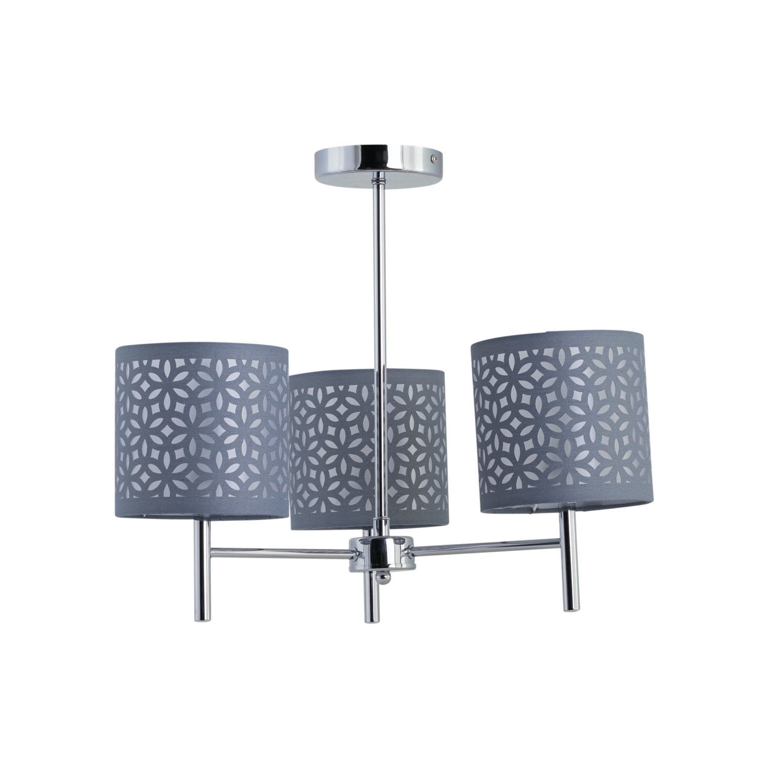 First Choice Lighting Brea - Chrome 3 Light Fitting with Grey Cut Out Shades in Silver