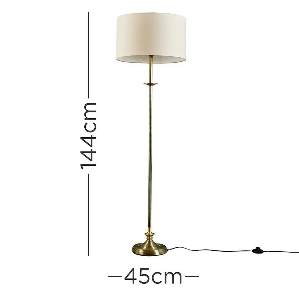 image 1 of ValueLights Traditional Style Antique Brass Sconce Floor Lamp With Beige Drum Shade