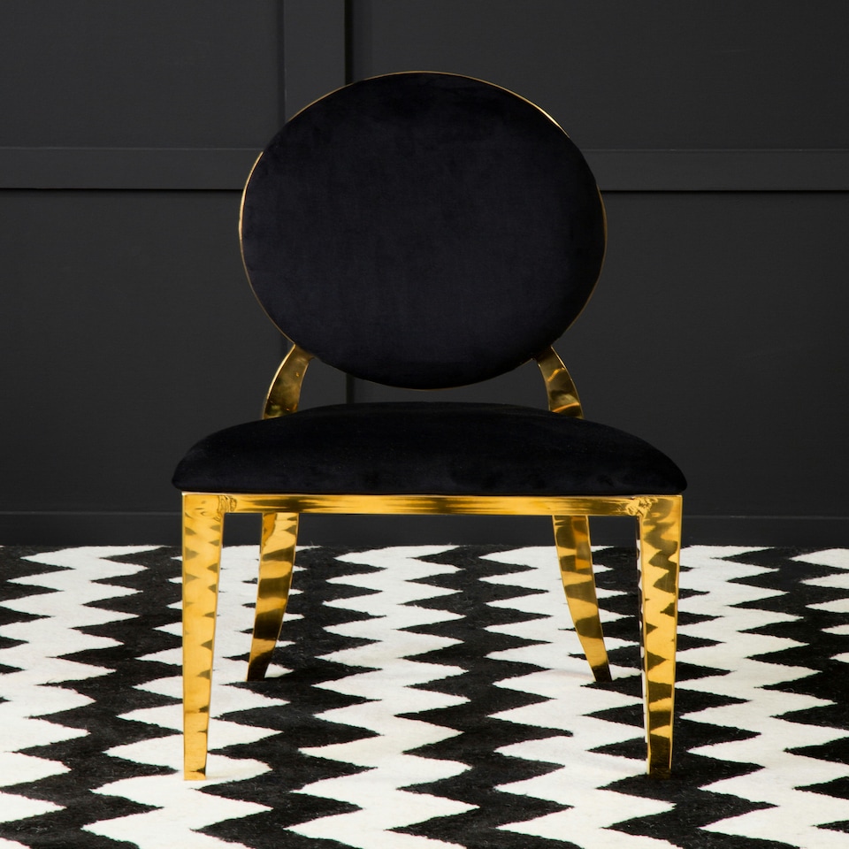 image 1 of Interiors by Premier Stackable Gold Finish Dining Chair, Backrest Indoor Velvet Chair, Easy to Clean Bedroom Velvet Chair