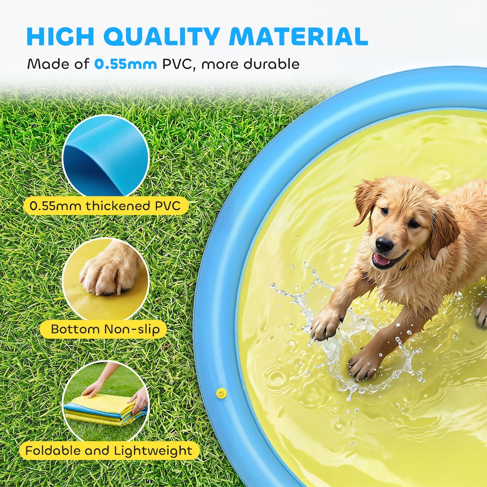 image 1 of PawHut 150 cm Splash Pad Sprinkler for Pets Dog Non-slip Outdoor Yellow