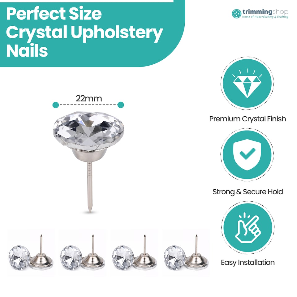 image 1 of 22mm Crystal Head Upholstery Nails, Rhinestone Tufting Tacks - 10pcs