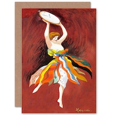 Dancing Woman Brandishing Clock Weird Art Card