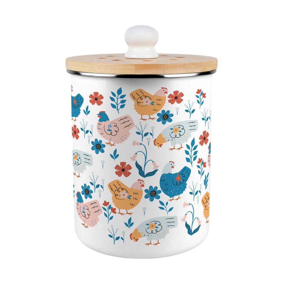 image 1 of Botanical Chickens Food Waste Caddy - Metal 2L Decorative Kitchen Compost Bin